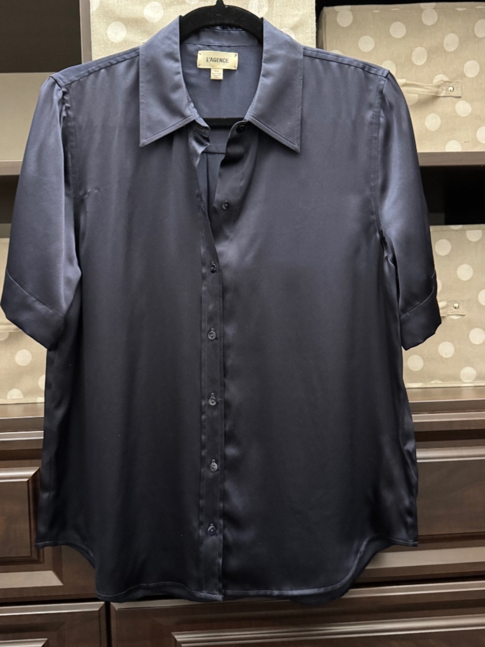 L'agence Navy Blue Silk Blouse